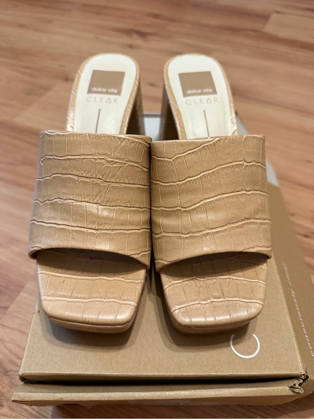 Dolce Vita Tan Croc-Embossed Slide Mules